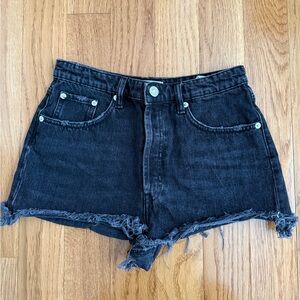 ZARA High-Rise Frayed Denim Shorts (Black Wash)